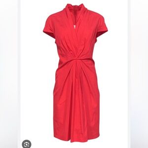 Hugo Boss Coral Gathered Waist Dress With Cap Sleeves